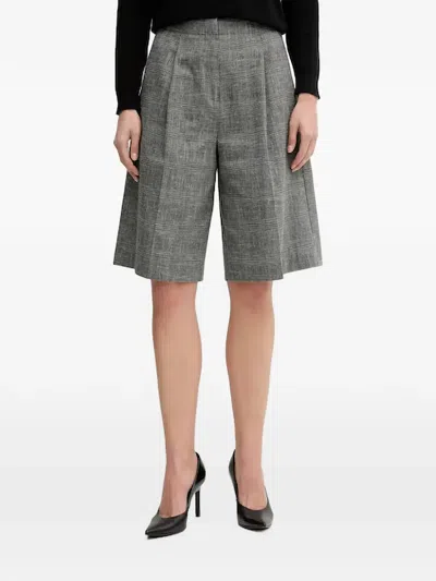 Benetton Pleated Plaid Shorts In Gray