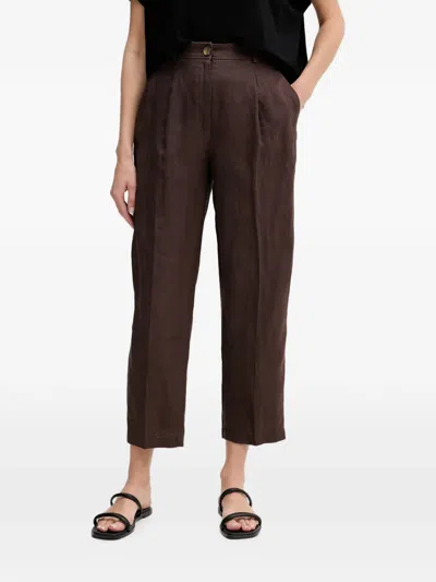 Benetton Pleated Straight-leg Cropped Trousers In Brown