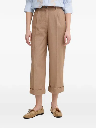 Benetton Pleated Turn-up Trousers In Brown