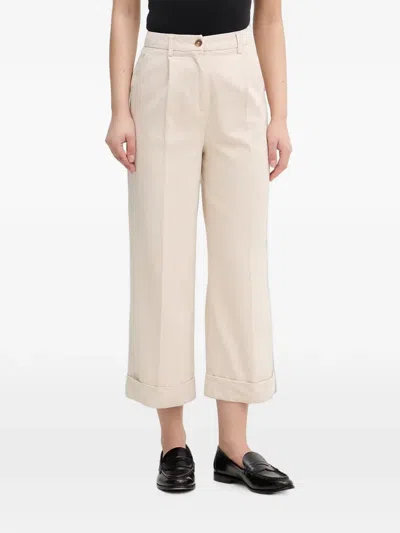 Benetton Pleated Turn-up Trousers In Neutral