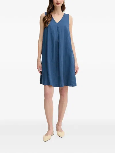 Benetton Pleated V-neck Midi Dress In Blue