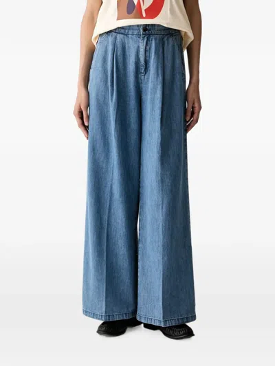 Benetton Pleated Wide-leg Jeans In Blue