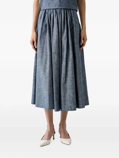 Benetton Pleated-waistband Midi Full Skirt In Blue