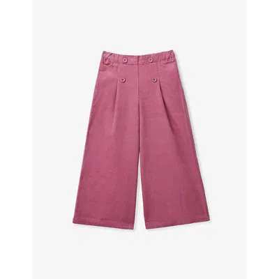 Benetton Kids' Elasticated-waistband Wide-leg Mid-rise Cotton Trousers 18 Months-6 Year In Plum