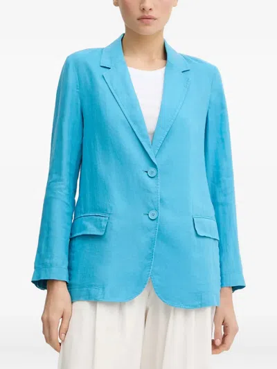 Benetton Pocket Button Linen Blazer In Blue