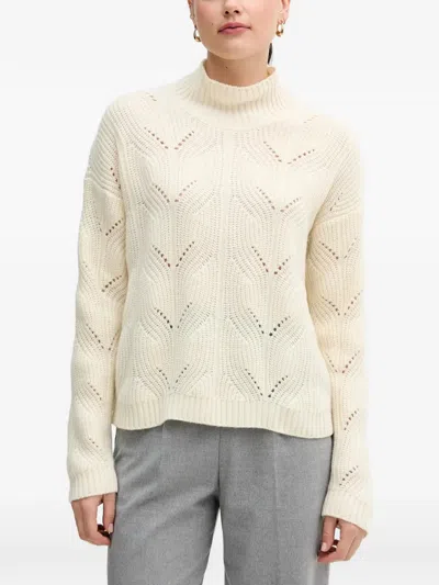 Benetton Pointelle-knit High-neck Sweater In Neutral