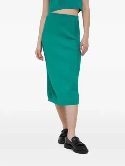Benetton Pointelle-knit Pencil Midi Skirt In Green