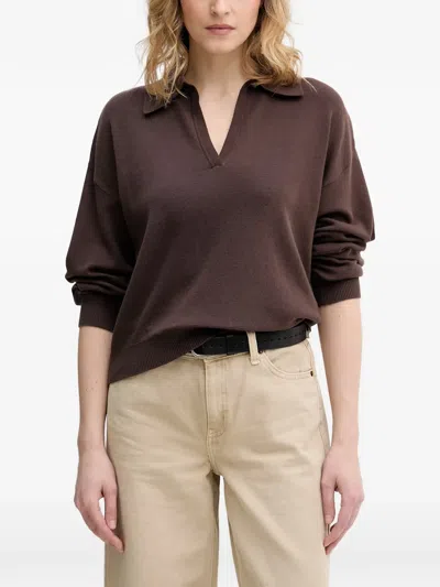 Benetton Polo-collar Long-sleeve Sweater In Burgundy