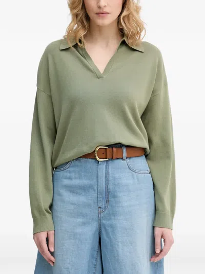 Benetton Polo-collar Long-sleeve Sweater In Green