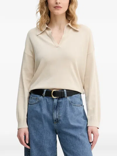 Benetton Polo-collar Sweater In Neutral