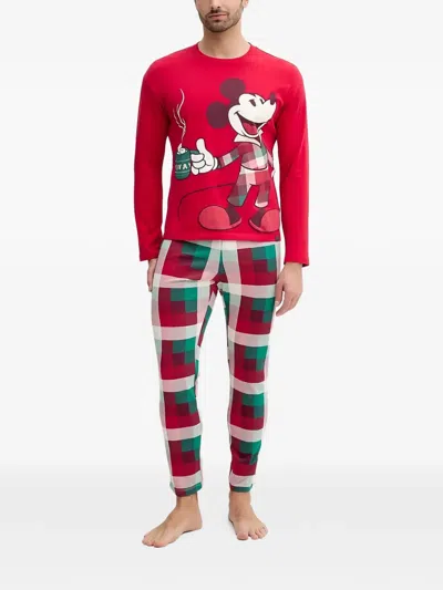 Benetton Printed Checked Sleepwear In Red