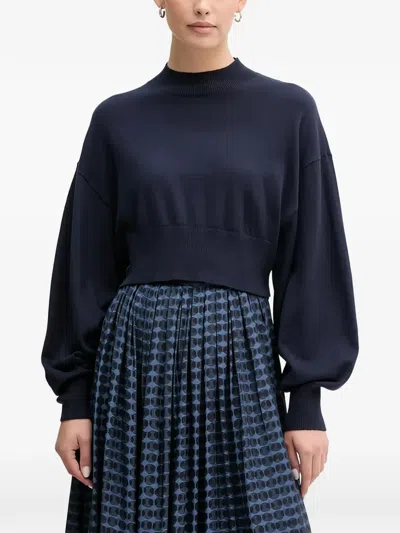 Benetton Puff-sleeve Knitted Sweater In Blue