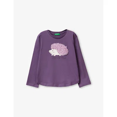 Benetton Kids' Purple Mushroom-appliqué Long-sleeved Cotton-jersey T-shirt 18 Months - 5 Year