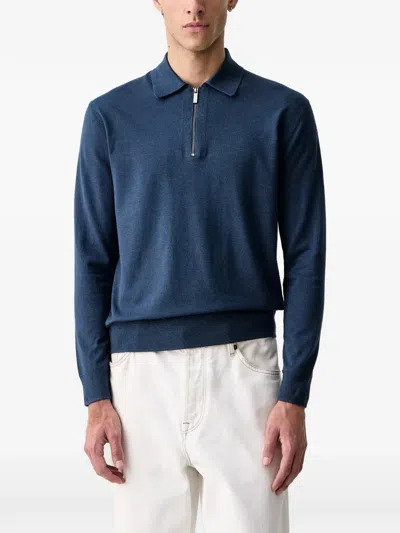 Benetton Quarter-zip Polo-collar Sweater In Blue