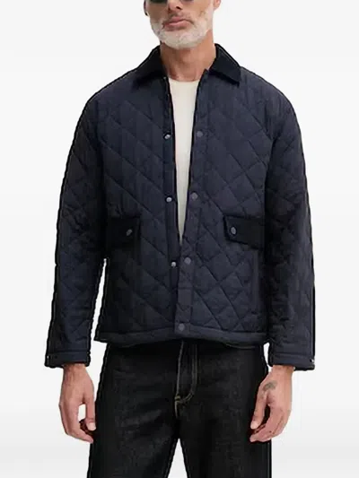 Benetton Quilted Corduroy-collar Jacket In Blue