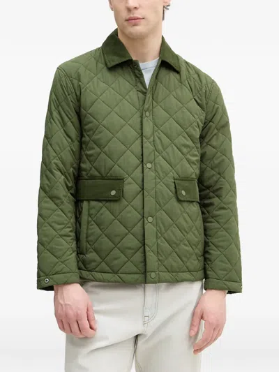 Benetton Quilted Corduroy-collar Jacket In Green
