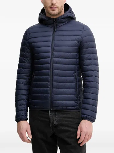 Benetton Quilted Hooded Jacket In Blue