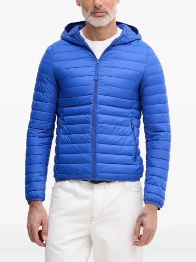 Benetton Quilted Hooded Jacket In Blue