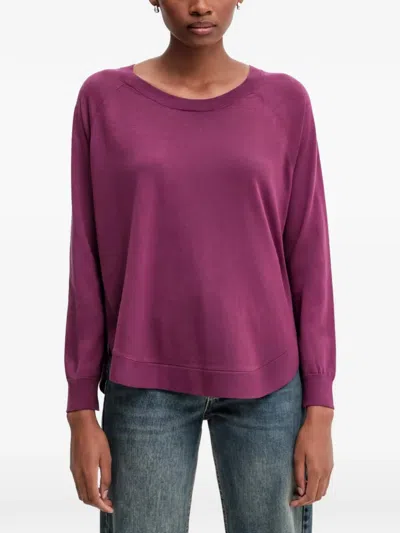 Benetton Raglan Crew-neck Sweatshirt In Purple