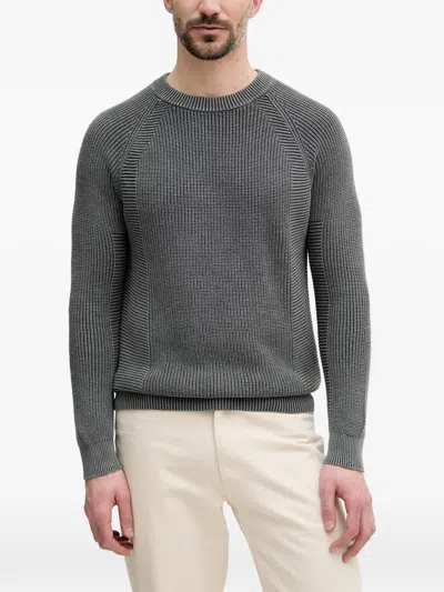 Benetton Raglan-sleeve Ribbed-knit Sweater In Gray