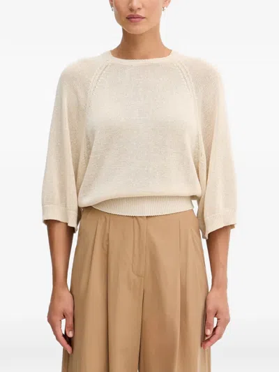 Benetton Raglan-sleeve Ribbed-trim Sweater In Neutral
