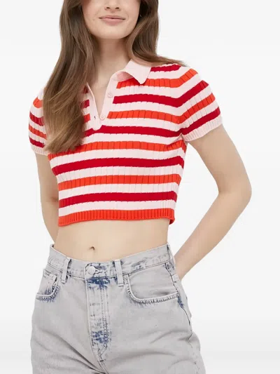 Benetton 스트라이프 폴로 셔츠 In Red
