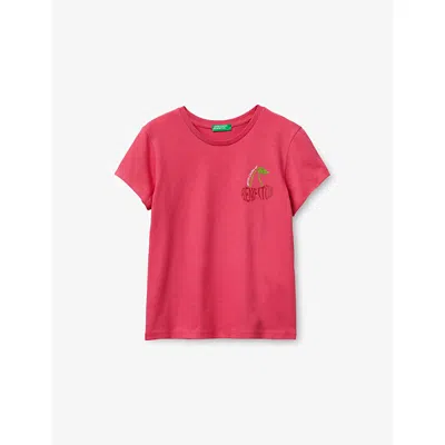Benetton Kids' Cherry Branded-print Cotton-jersey T-shirt 6-13 In Pink
