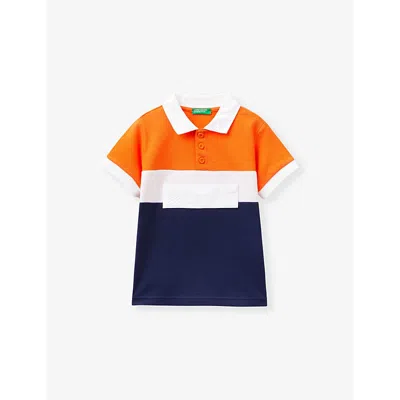 Benetton Babies' Logo-embroidered Short-sleeve Cotton Polo 18 Months-6 Years In Red/navy