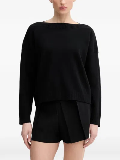 Benetton Ribbed Boat Neck Knitwear In Black