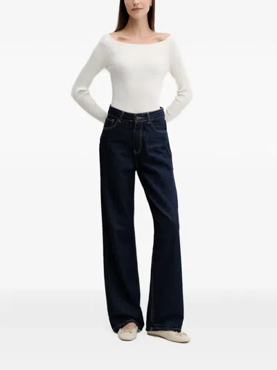 Benetton Ribbed Boat-neck Sweater In White