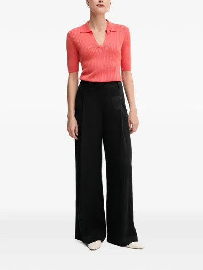 Benetton Ribbed Collar Polo Top In Orange
