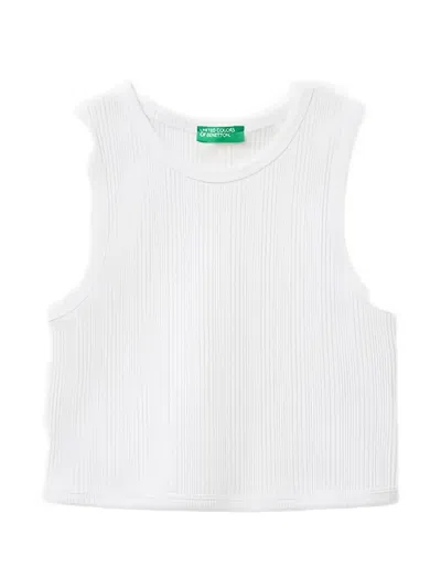 Benetton Kids' Ribbed Cropped Tank Top In White