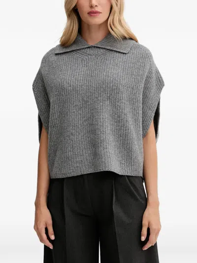Benetton Ribbed Short-sleeve Sweater In Gray