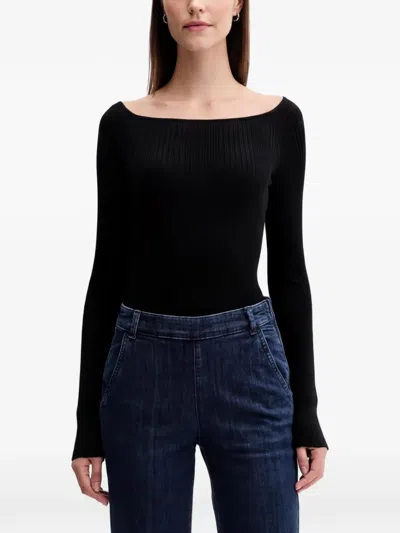 Benetton Ribbed-knit Boat-neck Sweater In Black
