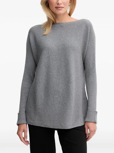 Benetton Ribbed-knit Boat-neck Sweater In Gray