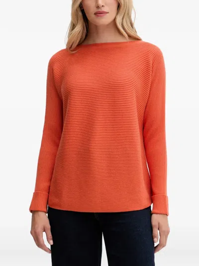 Benetton Ribbed-knit Boat-neck Sweater In Orange