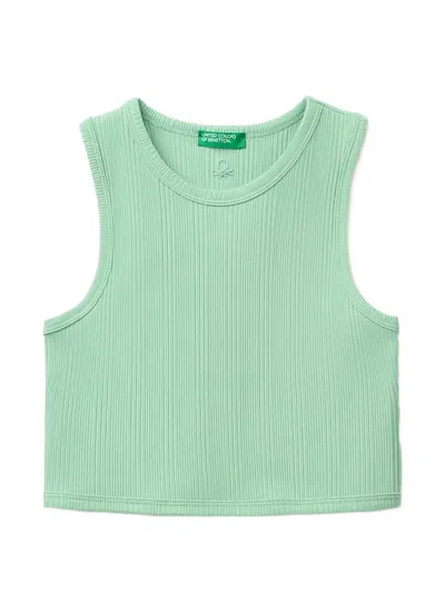 Benetton Kids' Ribbed-knit Crop Top In 绿色