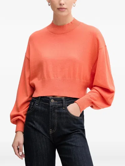 Benetton Ribbed-knit Cropped Sweater In Orange