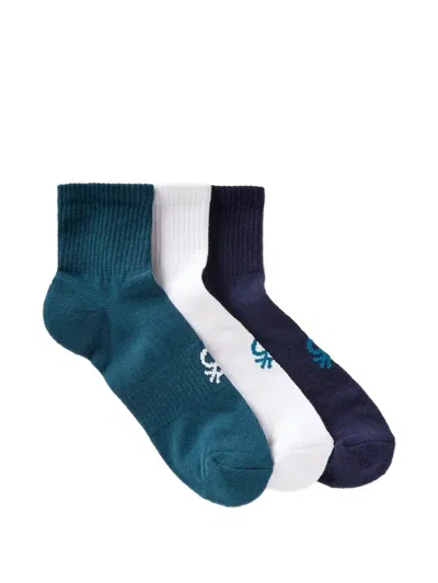 Benetton Ribbed-knit Logo-embroidered Socks (set Of Three) In Multi