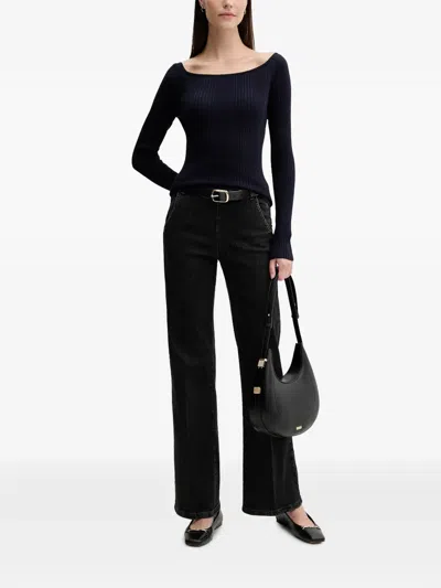Benetton Ribbed-knit Off-shoulder Sweater In Blue