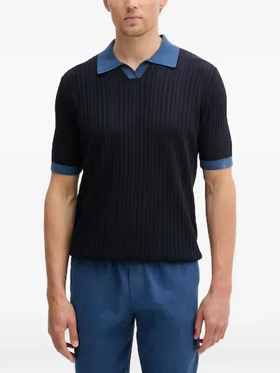 Benetton Ribbed-knit Polo-collar T-shirt In Multi