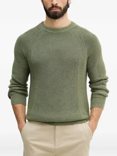 Benetton Ribbed-knit Raglan-sleeve Sweater In Green
