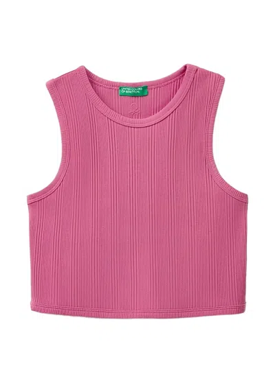 Benetton Kids' Ribbed-knit Tank Top In Pink