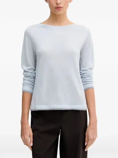 Benetton Ribbed-trim Boat-neck Sweater In Blue
