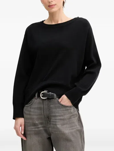 Benetton Ribbed-trim Crew-neck Sweater In Black