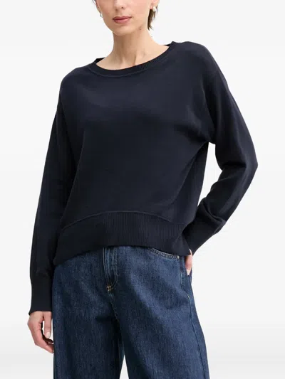 Benetton Ribbed-trim Crew-neck Sweater In Blue