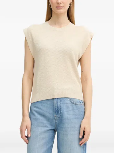 Benetton Ribbed-trim Knitted Sweater In Neutral