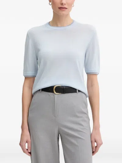 Benetton Ribbed-trim Short-sleeve Sweater In Gray