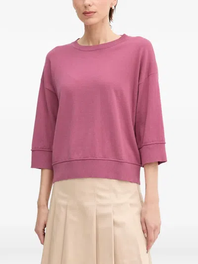 Benetton Ribbed-trim Three-quarter-sleeve Sweater In Pink