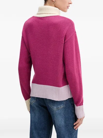Benetton Roll-neck Colour-block Sweater In Pink